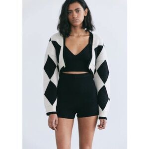 SOURCE UNKNOWN Diamond Cream Black Shrug Cardigan Sweater Jumper